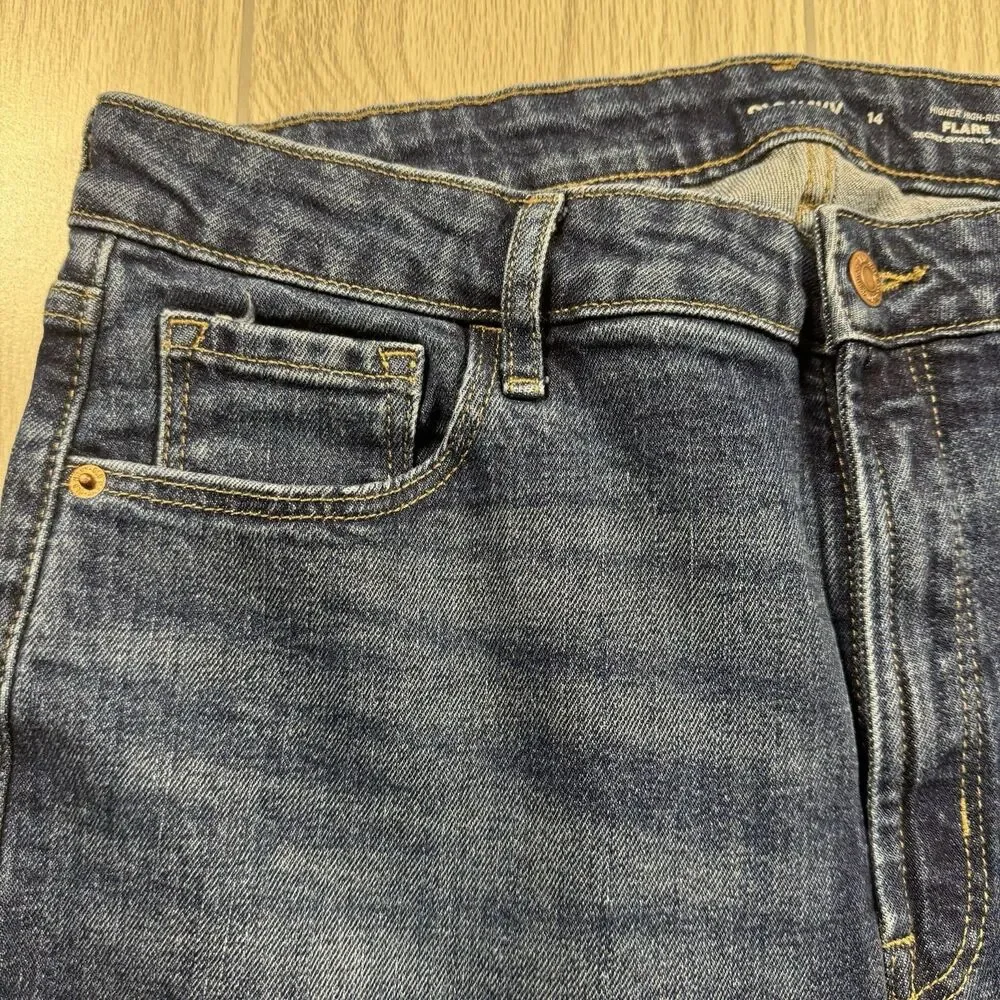 Old Navy Higher High Rise Flare Jeans Women’s 14 (33x31) Dark Wash Stretch Baggy